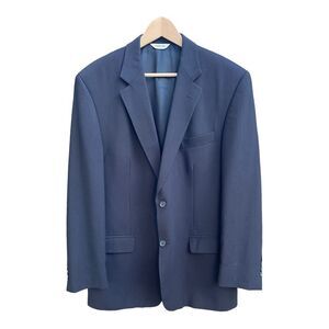 Joseph & Feiss mens 2 button navy blue wool sport coat jacket blazer 42R